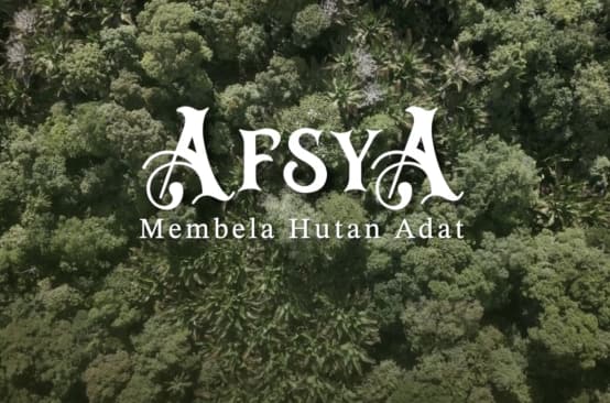 Pemandangan hutan dengan judul film: Afsya. Membela hutan adat