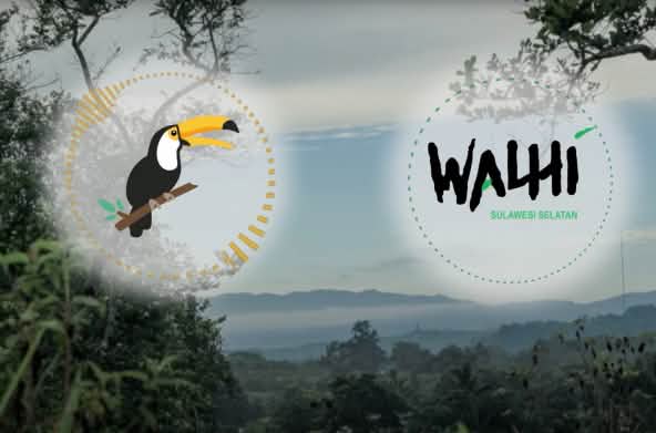Kolase dengan logo Selamatkan Hutan Hujan dan WALHI Sulsel
