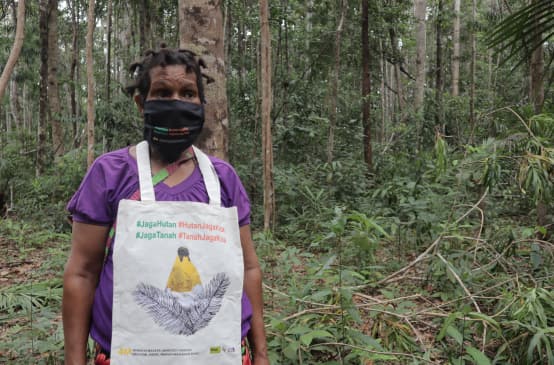 Seorang perempuan Papua menolak deforestasi