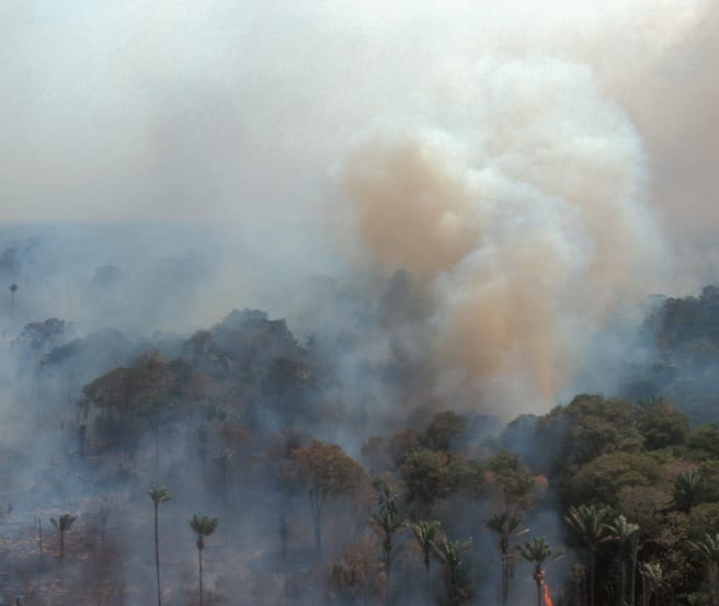 Foto dari udara hutan hujan di Amazon yang terbakar