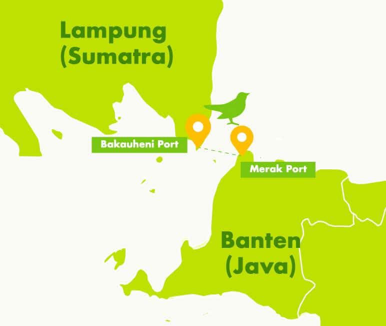 Bakauheni di provinsi Lampung merupakan pelabuhan laut terpenting bagi peyelundup burung Peta provinsi Lampung dan Banten