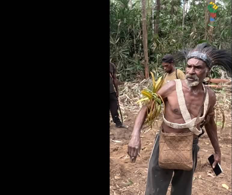 Vincent Kwipalo Seorang Papua dengan hiasan kepala dan noken