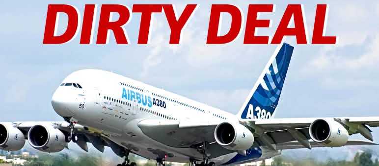 Industri Airbus dalam bahaya? Kolase: Pesawat Airbus terbang di atas perkebunan sawit