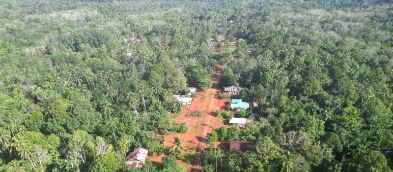 foto drone kampung didalam hutan