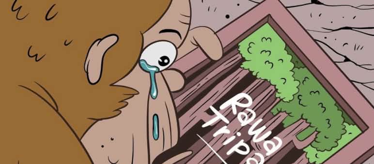 lukisan orangutan sedih melihat gambar hutan