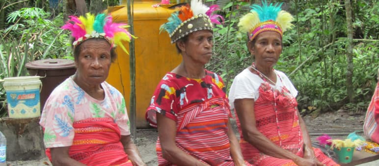 tiga perempuan Afsya, Sorong Selatan, dalam pakaian adat