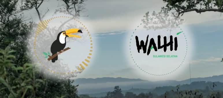 Kolase dengan logo Selamatkan Hutan Hujan dan WALHI Sulsel