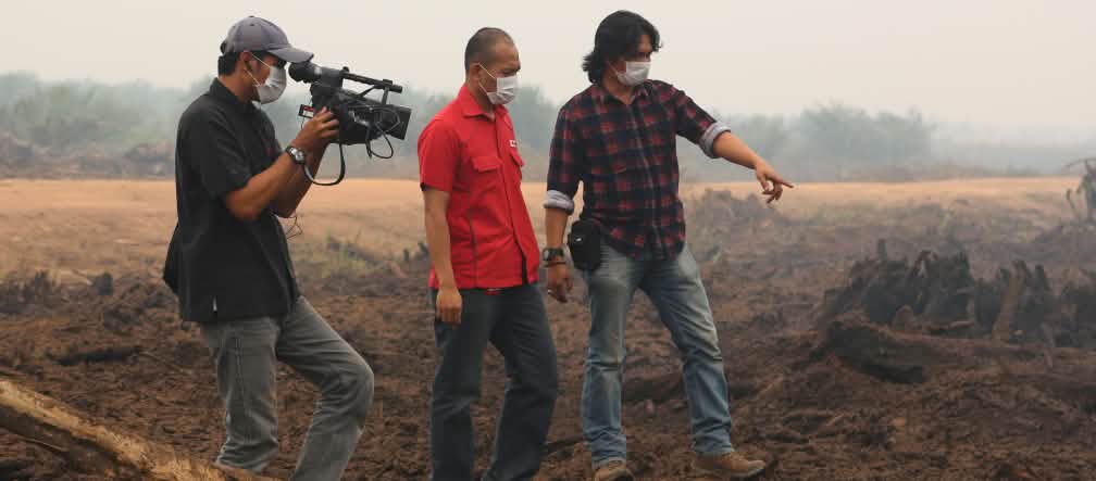„1000 Hektar hutan gambut terbakar“, ujar aktivis lingkungan hidup Feri Irawan kepada wartawan TV. „Tapi sebagian hutan gambut masih bisa diselamatkan.“