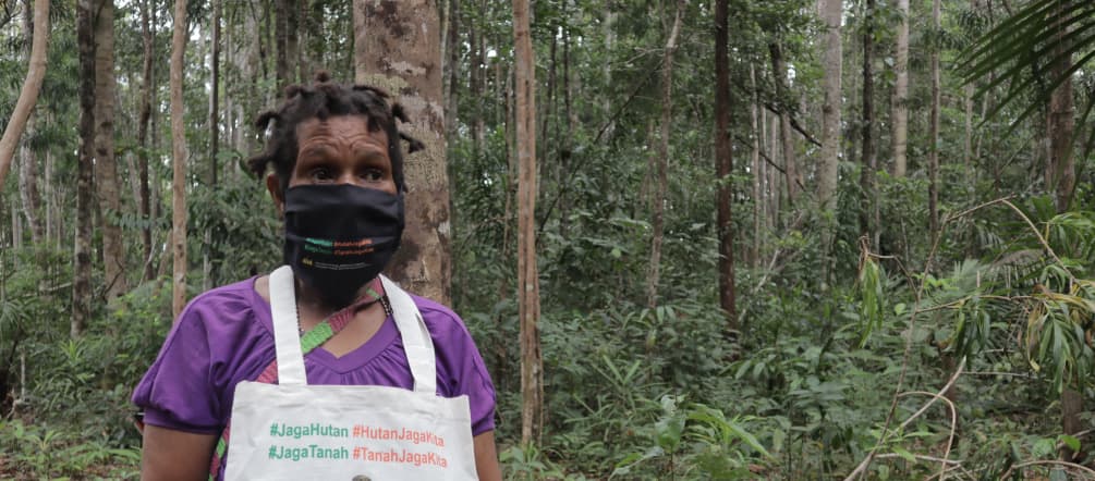 Seorang perempuan Papua menolak deforestasi