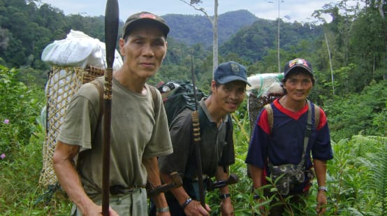 tiga laki-laki di hutan Sarawak