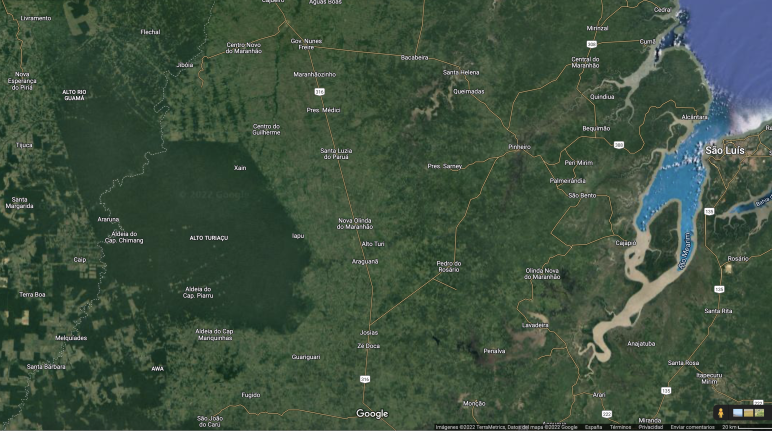 Teritorium suku Kaapor - Foto satelit yang diambil dari sebelah utara negara bagian Maranhao-Brazil
