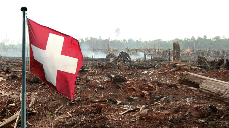 Bendera Swiss - hutan terbakar