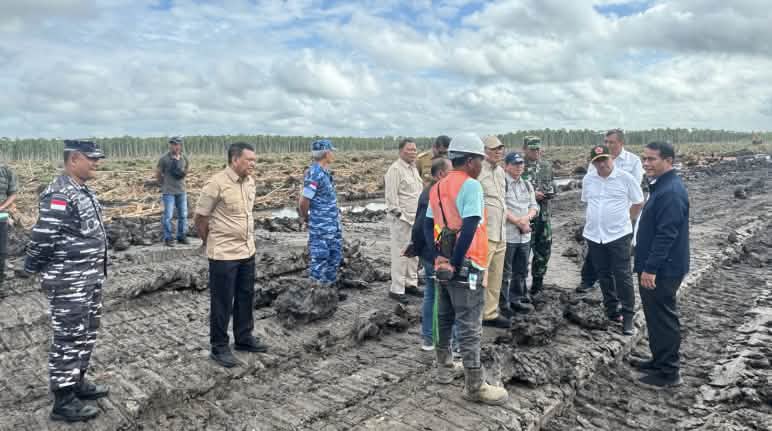 Menteri Pertanian dan tentara ikut dalam kerusakan kehidupan alam dan manusia Merauke Pejabat dan tentara di lahan gundul