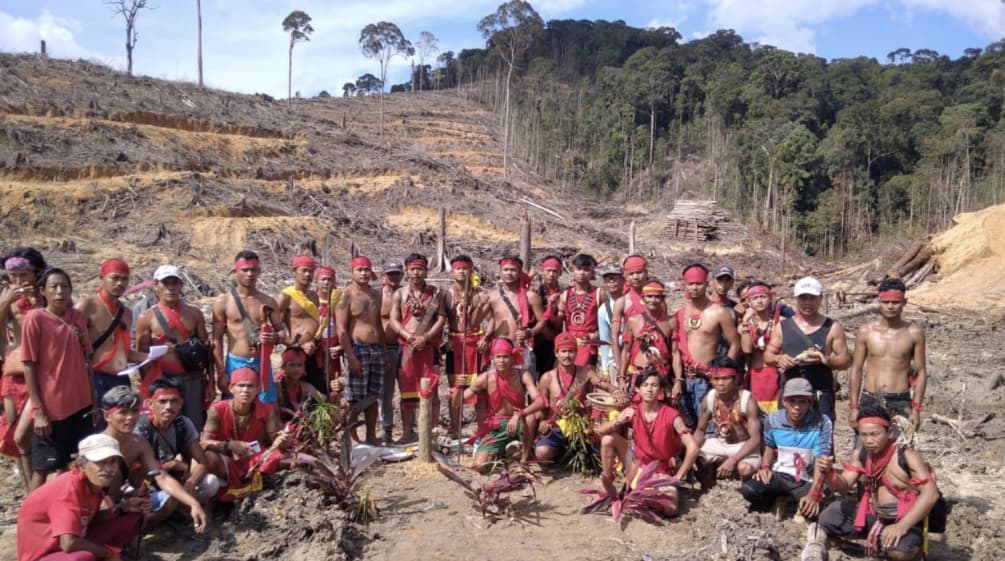 Masyarakat adat Dayak di lokasi penebangan