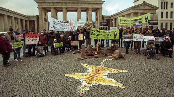 Aksi didepan Brandenburger Tor: Menolak lupa: biosprit menghancurkan hutan hujan